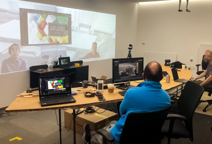 Early Project Malta prototype: a hybrid meeting room with life-size remote participants on screens