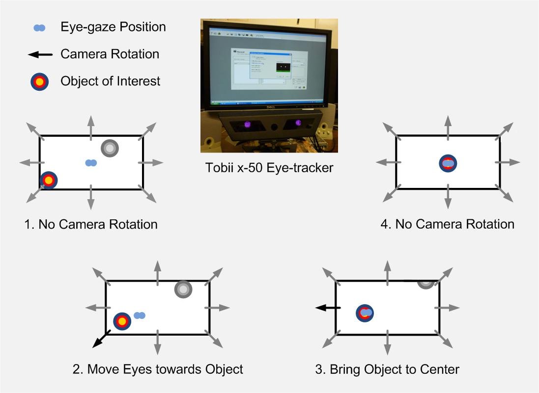 Diagram of eye fixations bringing objects of interest into center view