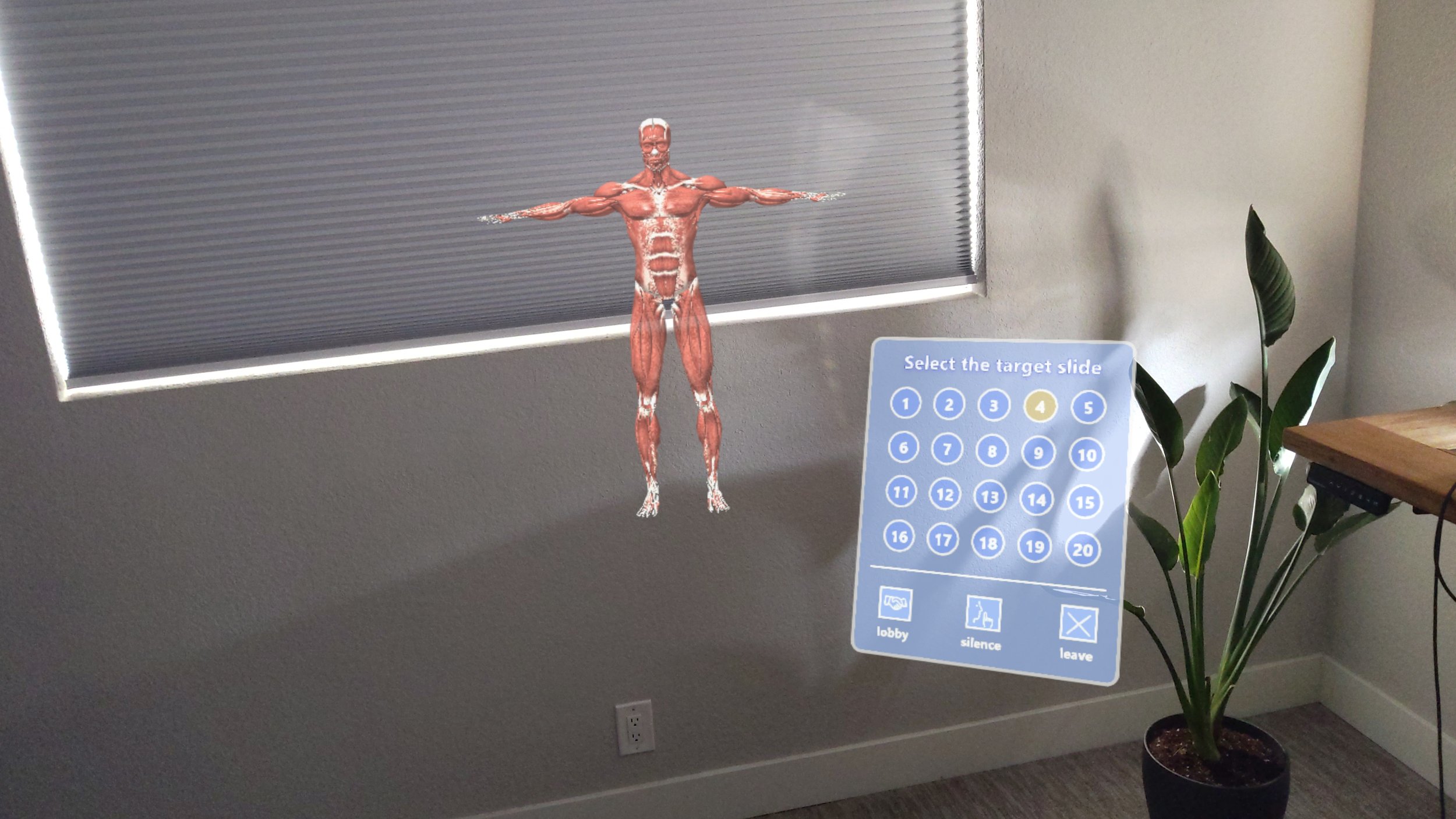 Slide selection panel floating in a room, captured in HoloLens 2